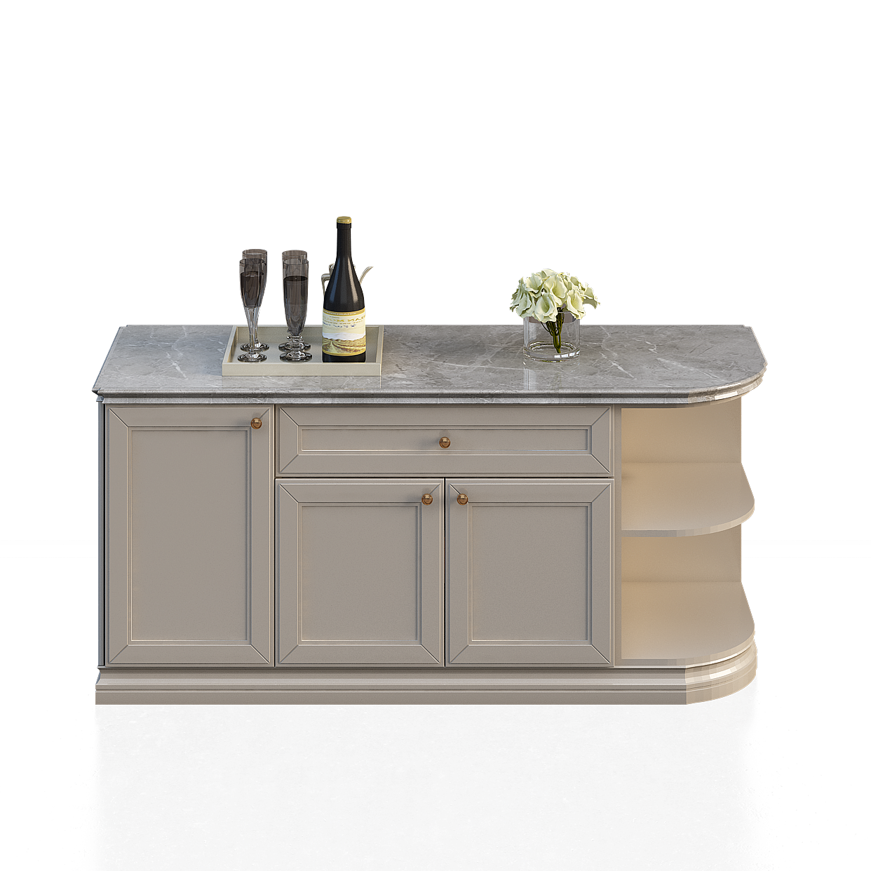 Modern Kitchen Cabinets 3D Model – Black Matte Finish