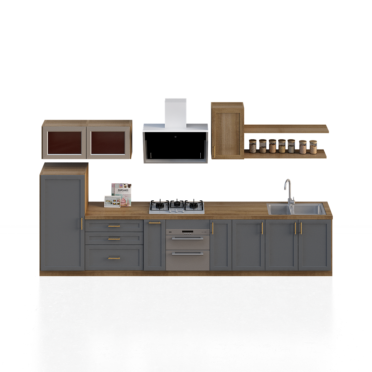 Scandinavian Kitchen Cabinets Black and Brown 3D Model