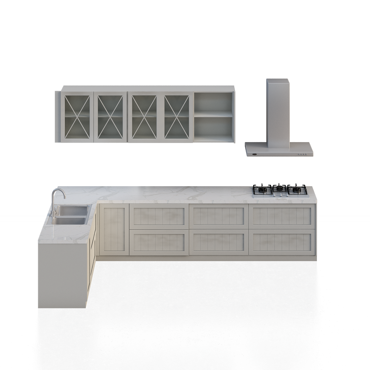 Modern Kitchen Cabinets 3D Model – Gray Laminate Design