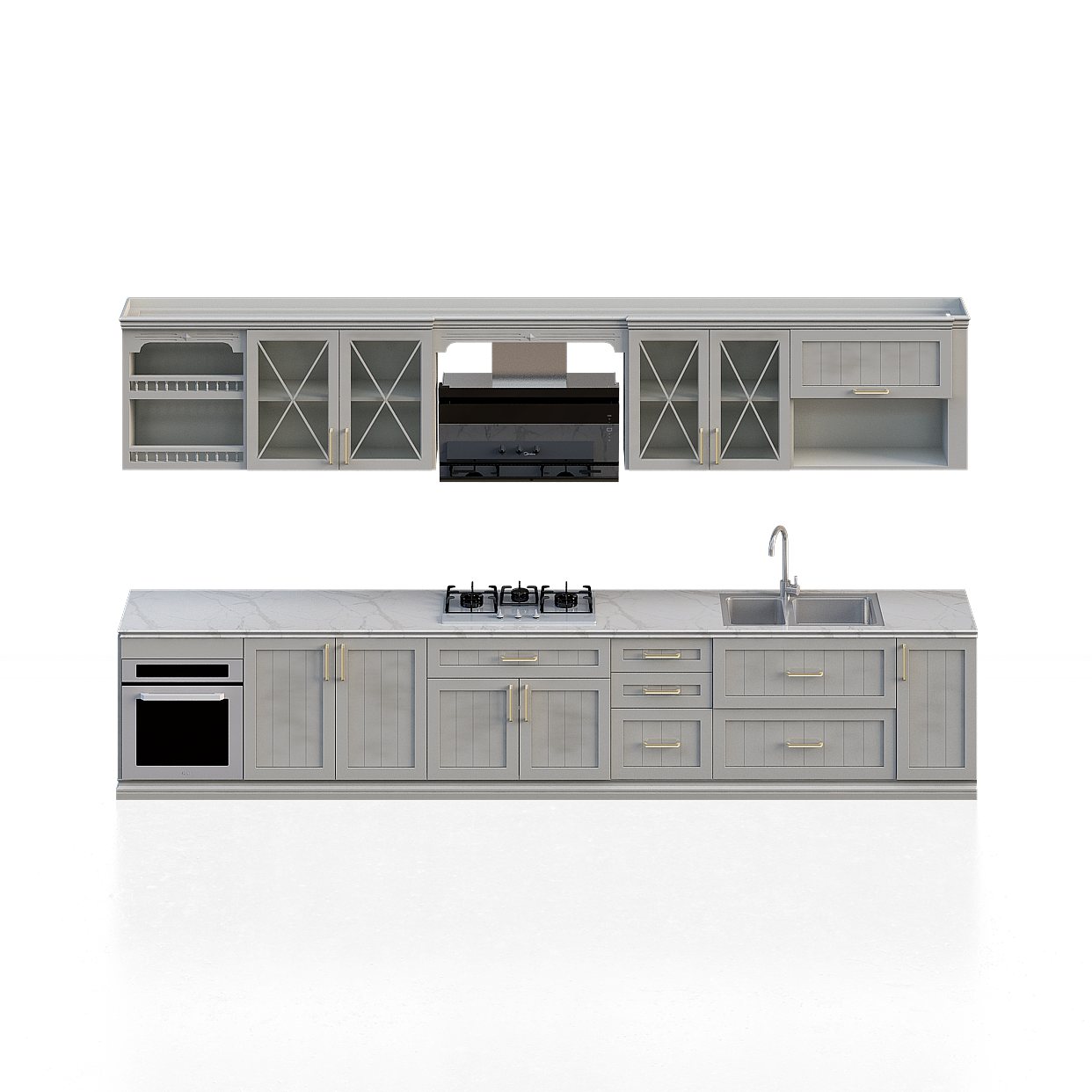 Contemporary Kitchen Cabinets 3D Model – Gray and Black