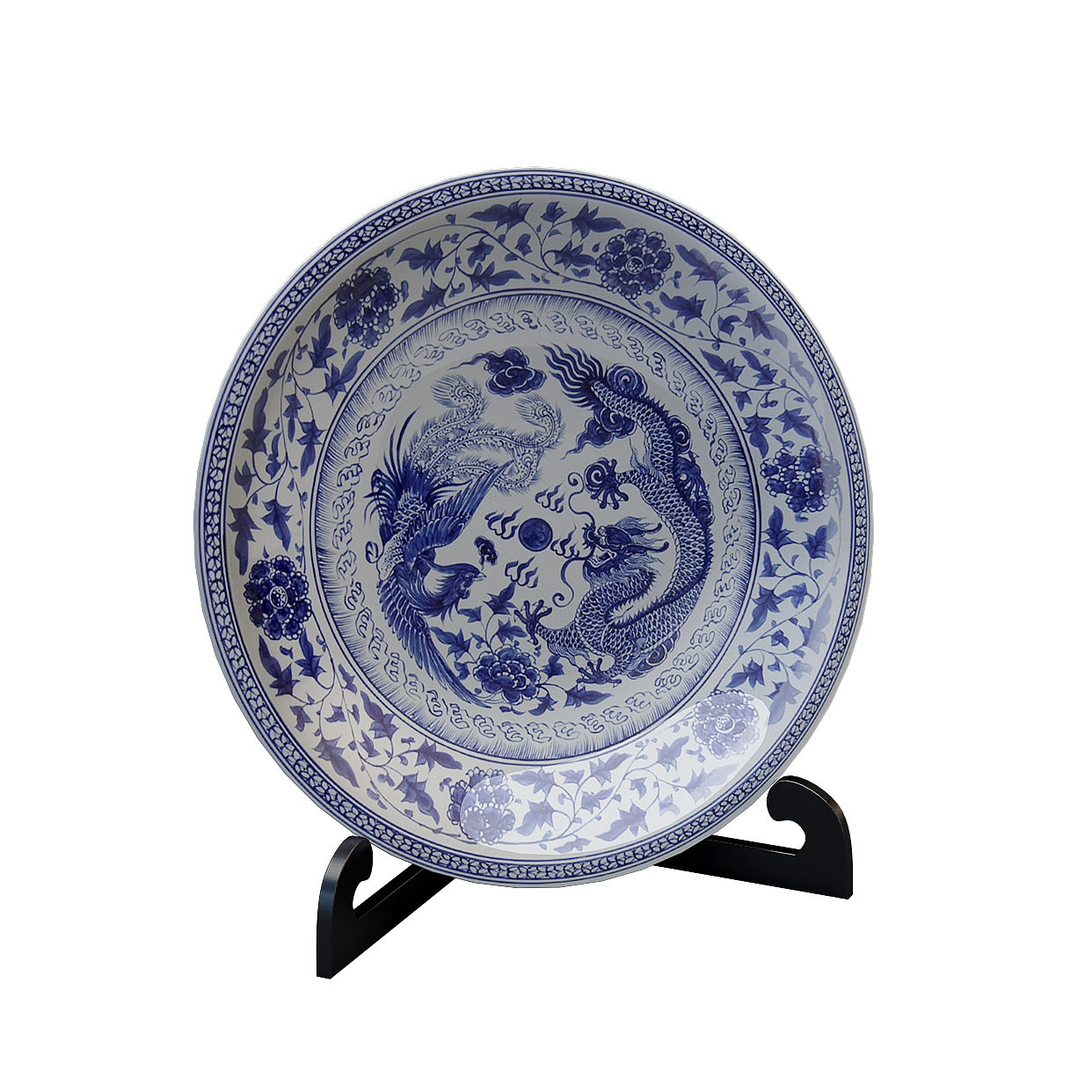 Blue and White Porcelain Plate 3D Model – Traditional Design