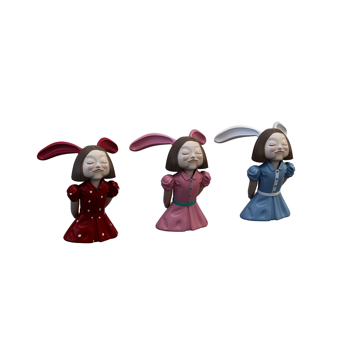 Charming Rabbit Girl 3D Models – Colorful Low-Poly Characters