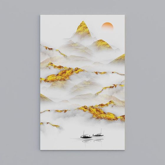 Post-Modern Chinese Background Wall Cloth 3D Model