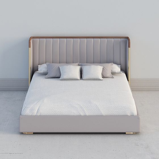 Elegant Gray Leather Bed Frame 3D model