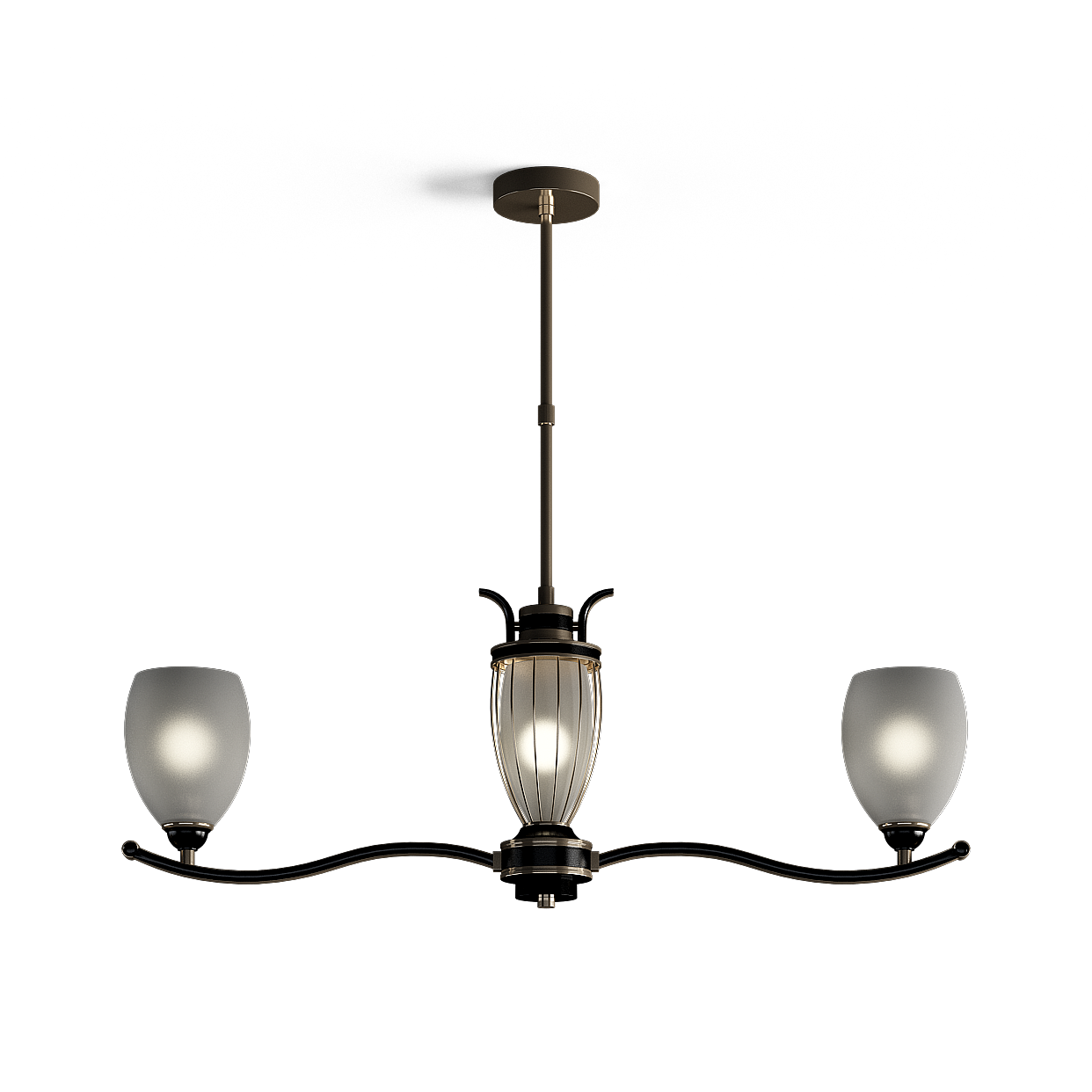 Elegant Low-Polygon Chandelier 3D Model – Black Metal & Glass
