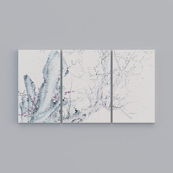 Snow Scene Triptych 3D Model for Creative Projects