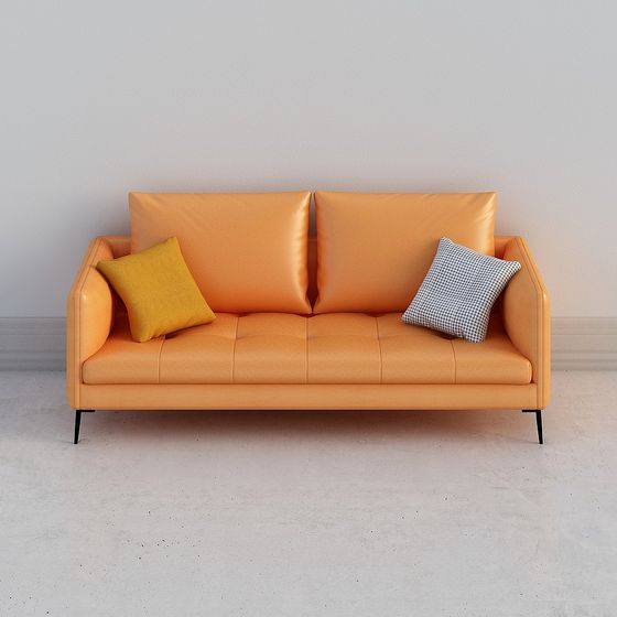 Stylish Orange Leather Sofa 3D model for Modern Spaces
