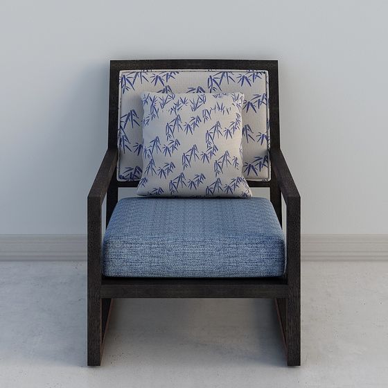 Elegant Blue Single Sofa 3D Model