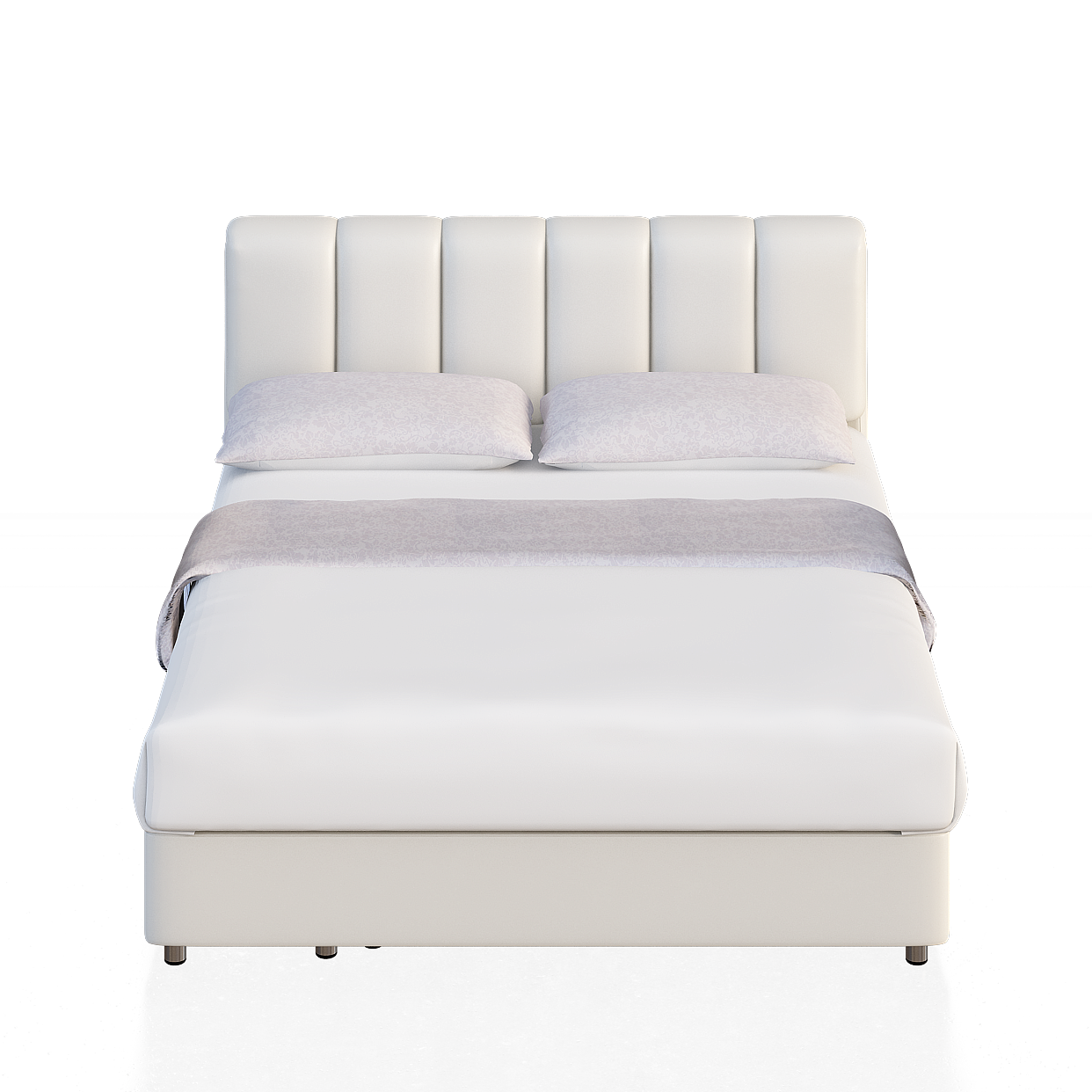Elegant Low-Polygon Bed 3D Model – Soft White Design