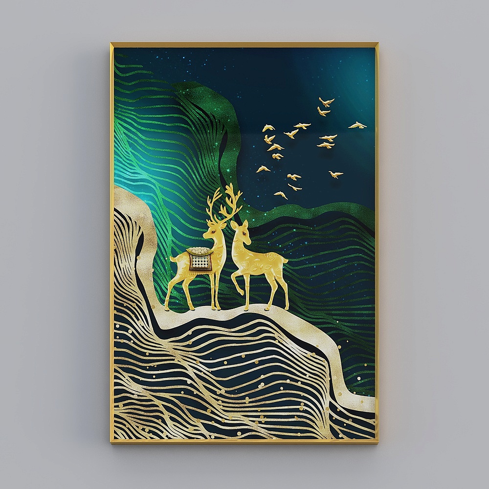 Kibaki American Light Luxury Living Room vertical gold frame 60x90cm rich tree emwy-jc-3