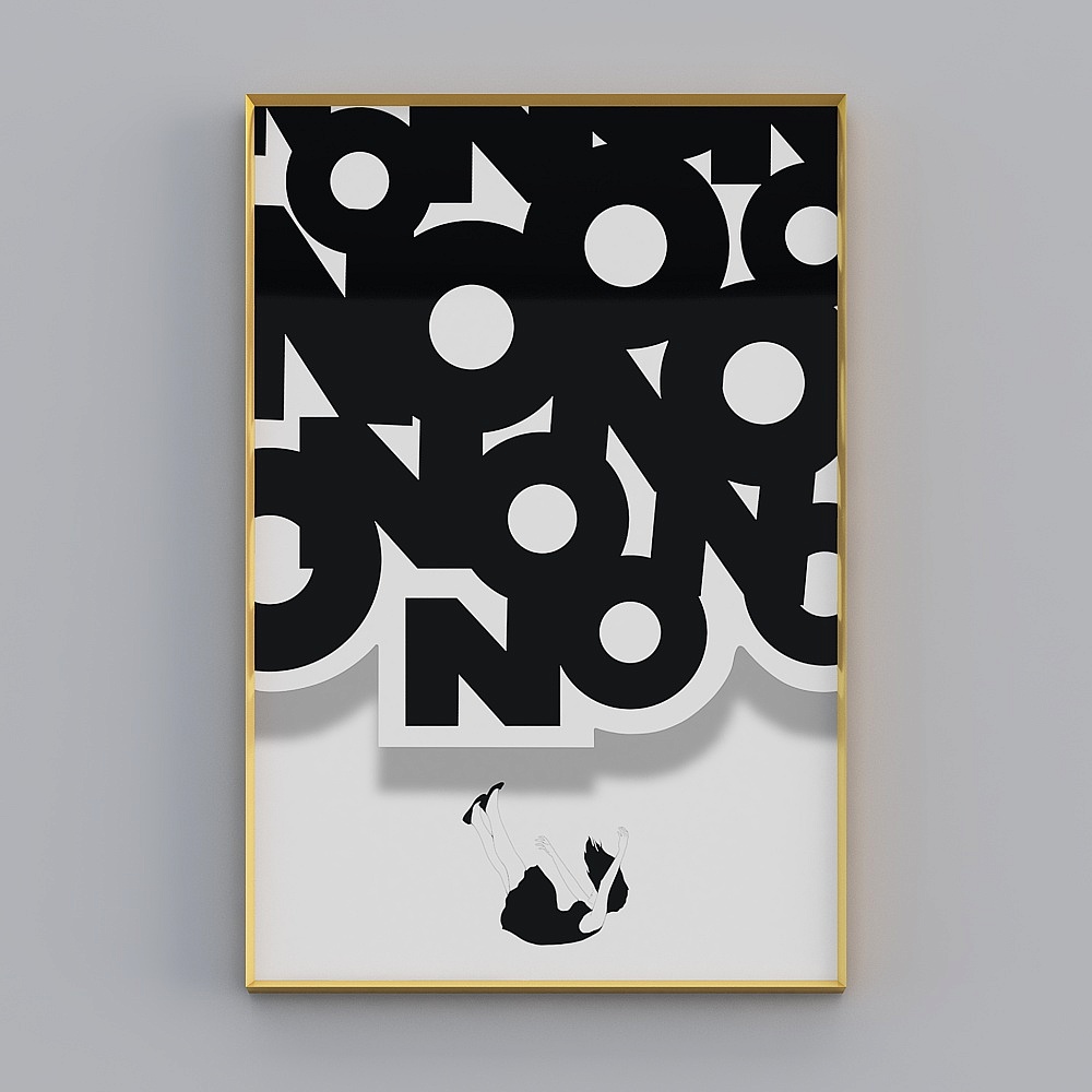 Kippoon modern living room single vertical brushed gold frame black and white letter 60x90cm black and white letter decoration painting vrgz-jc-2