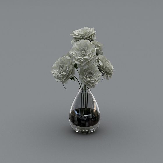 Elegant Glass Vase with White Roses 3D model
