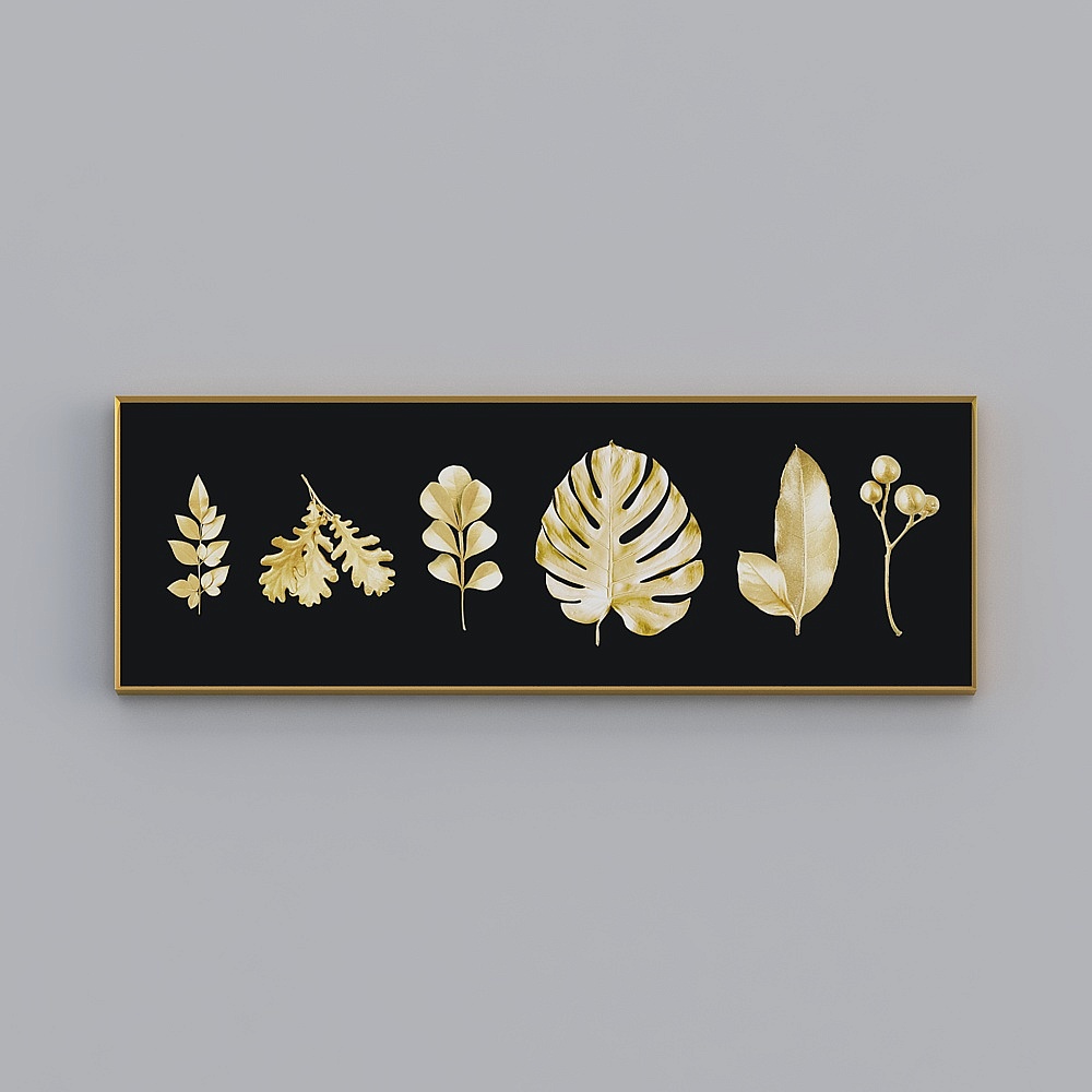 Kippoon Modern Bedroom Single Horizontal Brushed Bright Gold Frame Plant Flower 50x150cm Plant Flower Decorative Painting wclz-jc-3