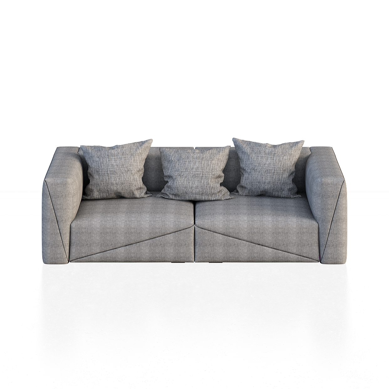 Modern Low Poly Sofa 3D Model – Geometric Gray Fabric