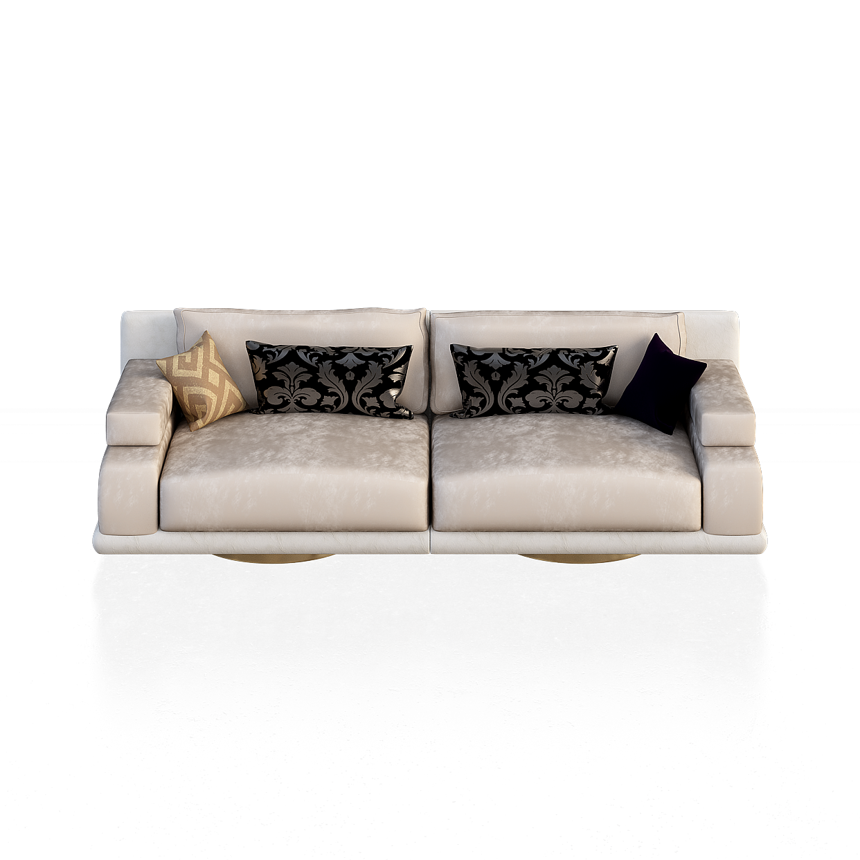 Stylish Luxury Sofa 3D Model – Cream Fabric & Gold Base