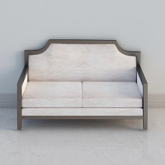 Gray I-Shape Double Sofa 3D Model