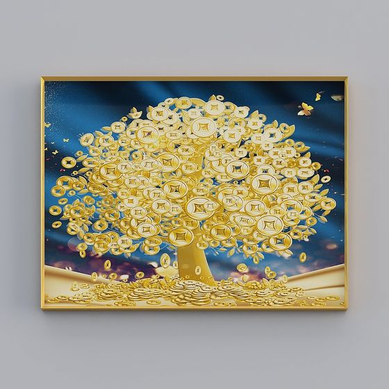 Golden Coin Tree 3D Model for Creative Projects