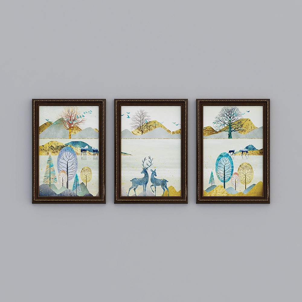 Kibaki European and American painting living room vertical carved brown 72x102cm European deer emhxd-e-10