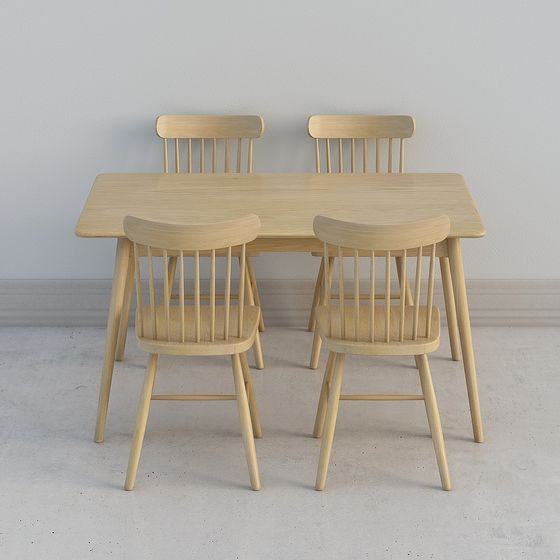 Gray Stark Table and Windsor Chair Combination 3D Model