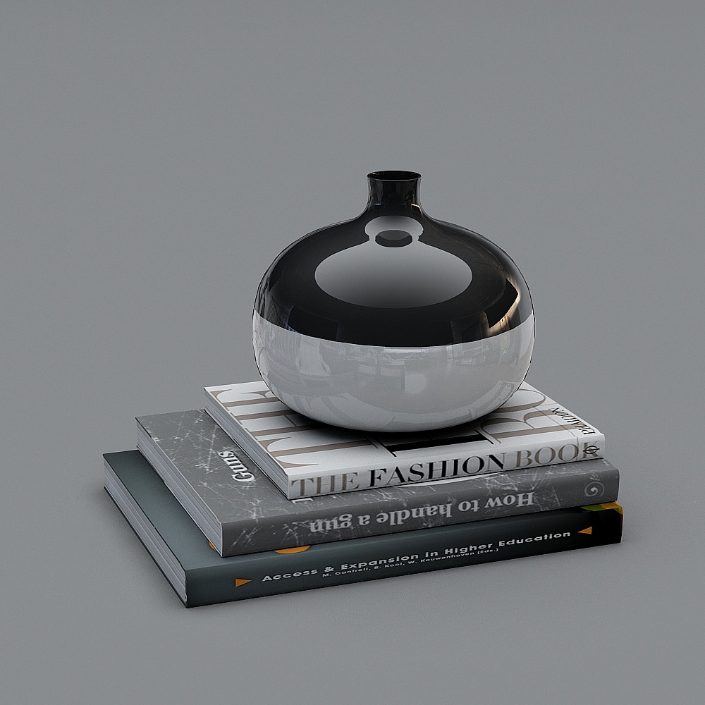 Glass Vase and Book Stack 3D model