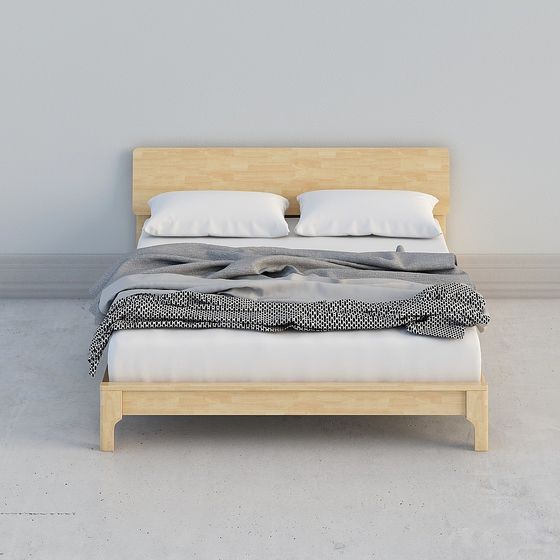 Minimalist Wooden Bed Frame 3D model