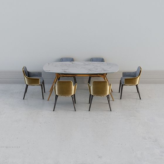 Elegant Dining Table and Chairs 3D model