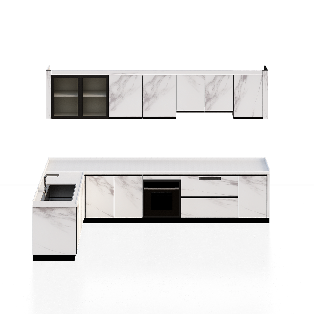 Modern Kitchen Cabinets 3D Model – Black Matte Finish