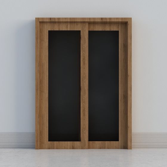 Wooden Double Glass Door 3D model for Interiors