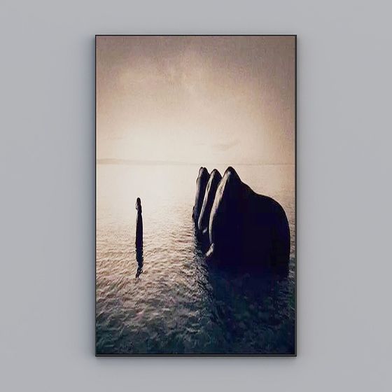 Magnificent Giant Rock 3D model Rising from Calm Waters