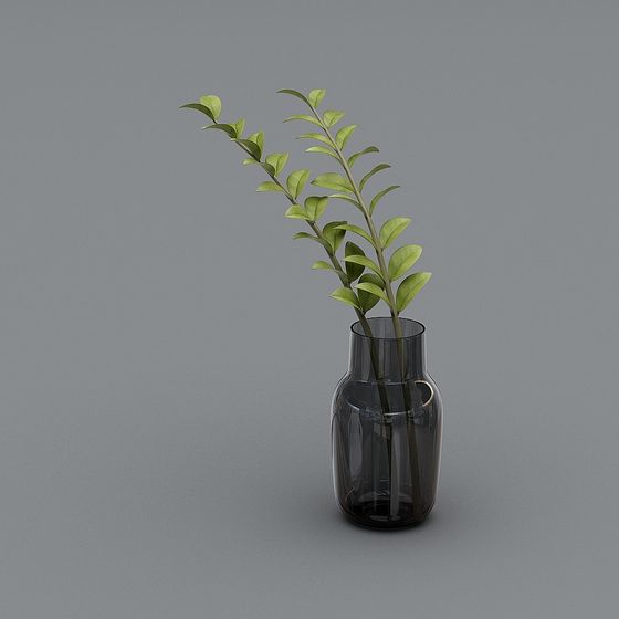 Glass Vase with Green Plants 3D model