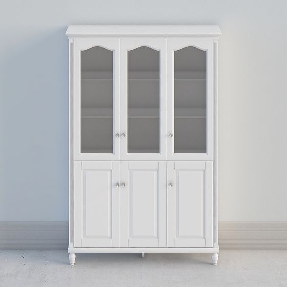 Three-Door Bookcase 3D Model in Gray