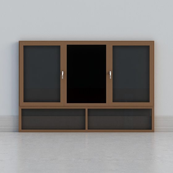 Minimalist Brown-Framed Glass Window 3D model