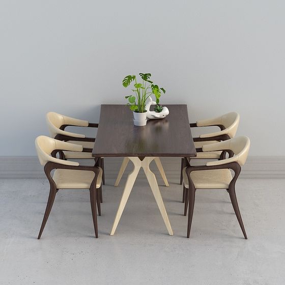 Chic Low-Poly 3D Dining Table and Chair Set