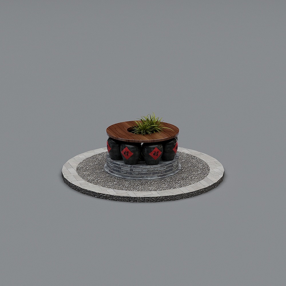 Chinese hotel restaurant 3D model - ground decoration