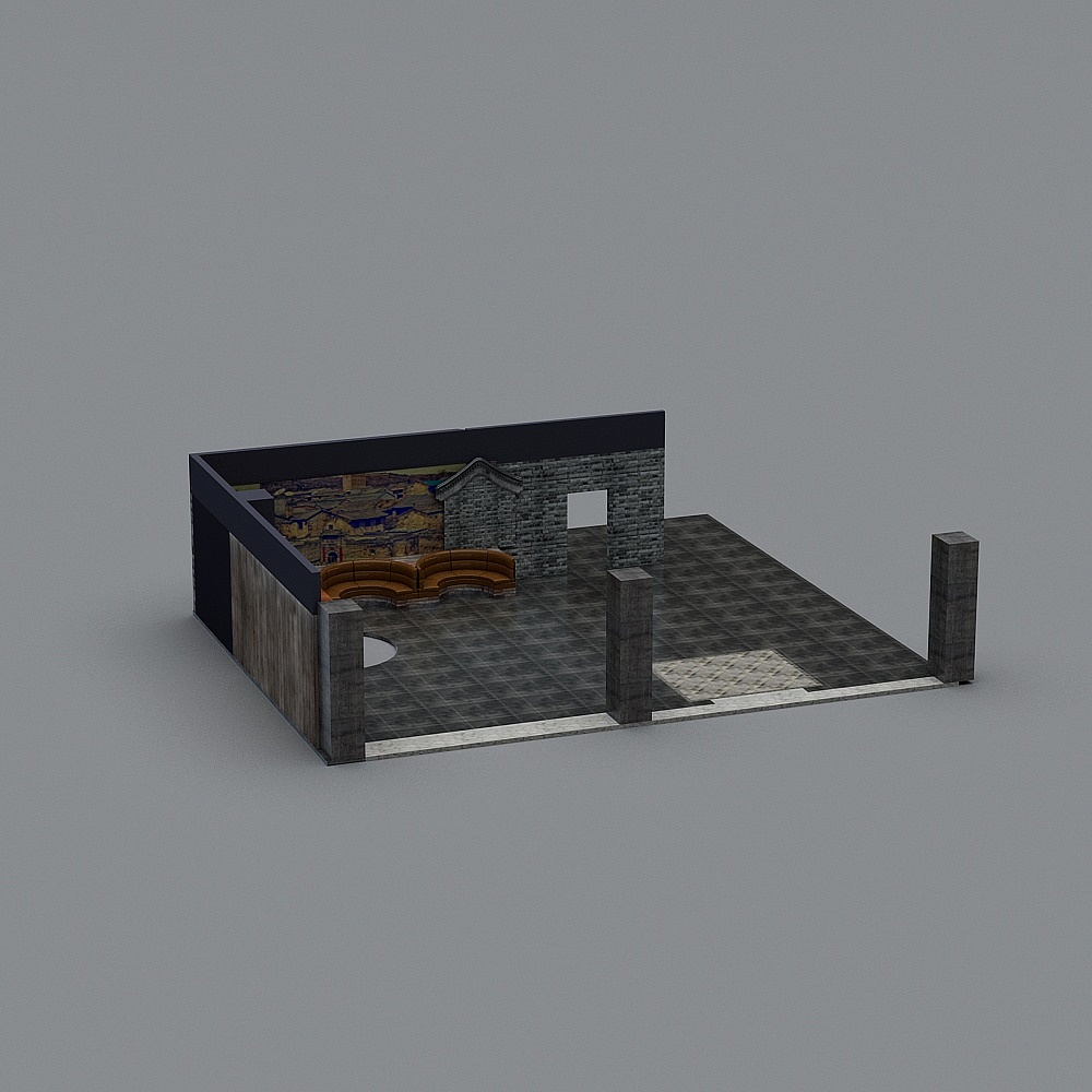 Chinese hotel restaurant 3D model - wall 0001