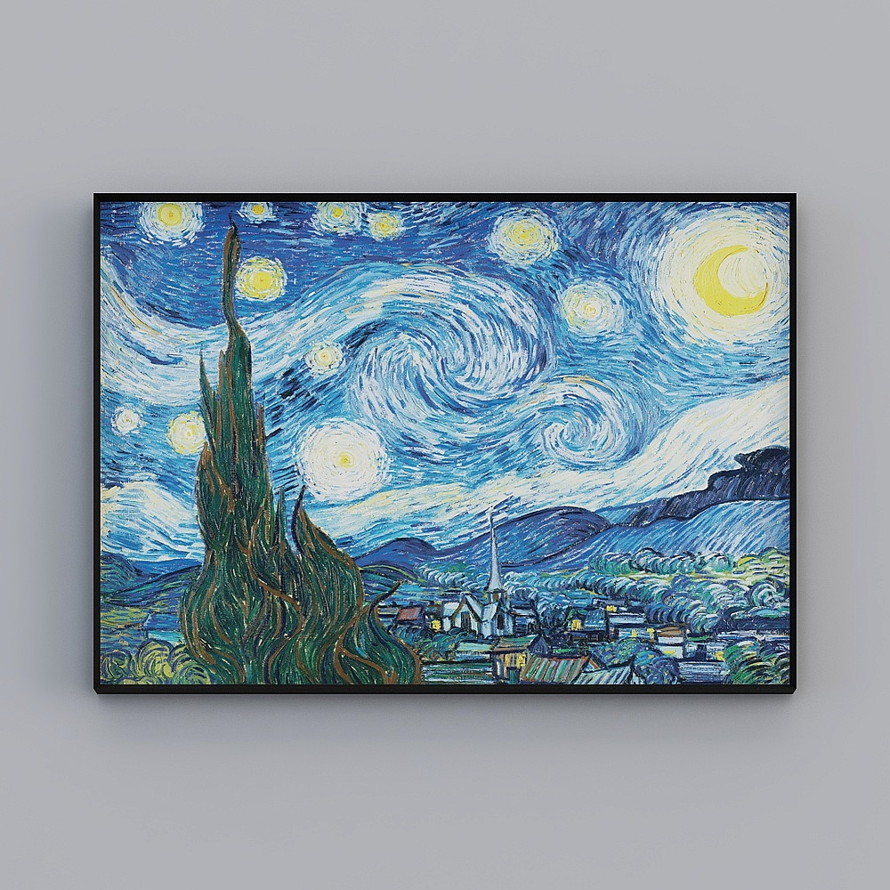 Phòng khách hiện đại Kibaki đơn ngang chải câm khung đen Van Gogh 70x100cm Tranh trang trí Van Gogh ll-jc-1