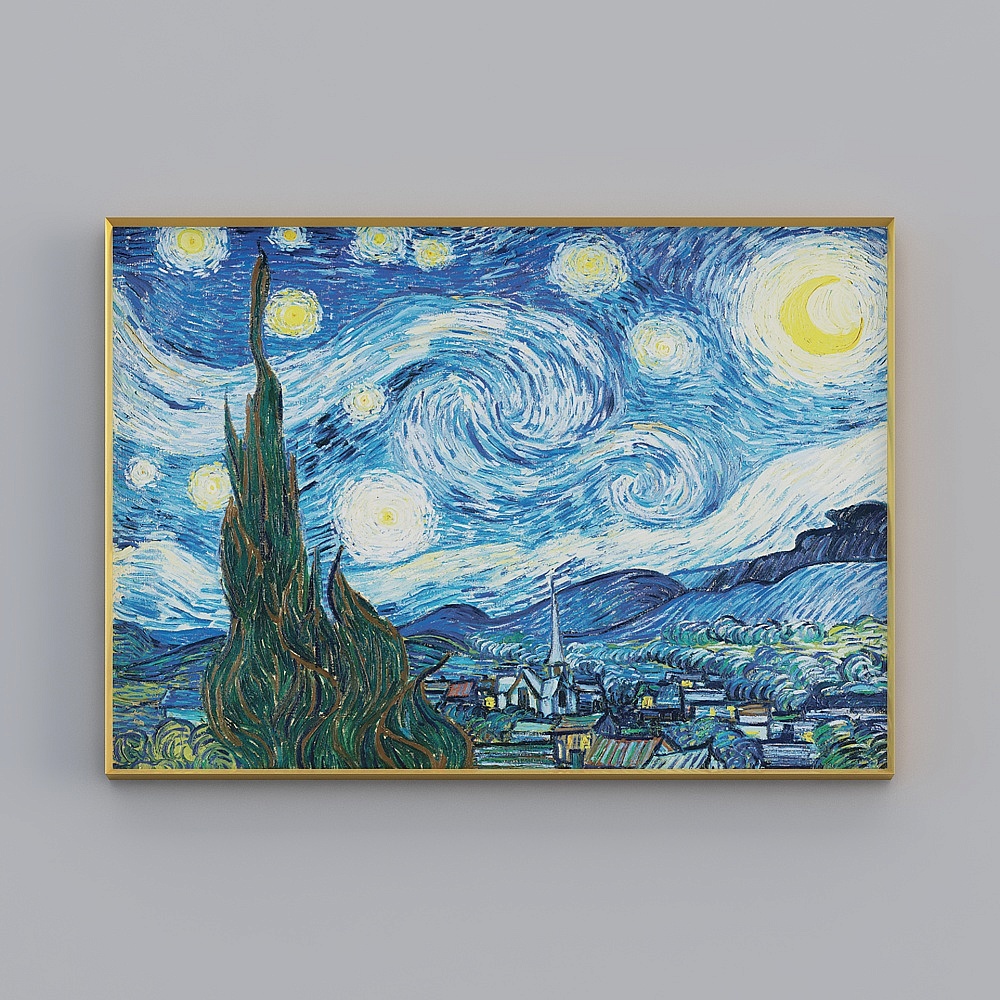 ห้องนั่งเล่นสมัยใหม่ Kibaki รูปแบบเดี่ยว กรอบทองสด รูปวาด Van Gogh ขนาด 70x100 ซม.