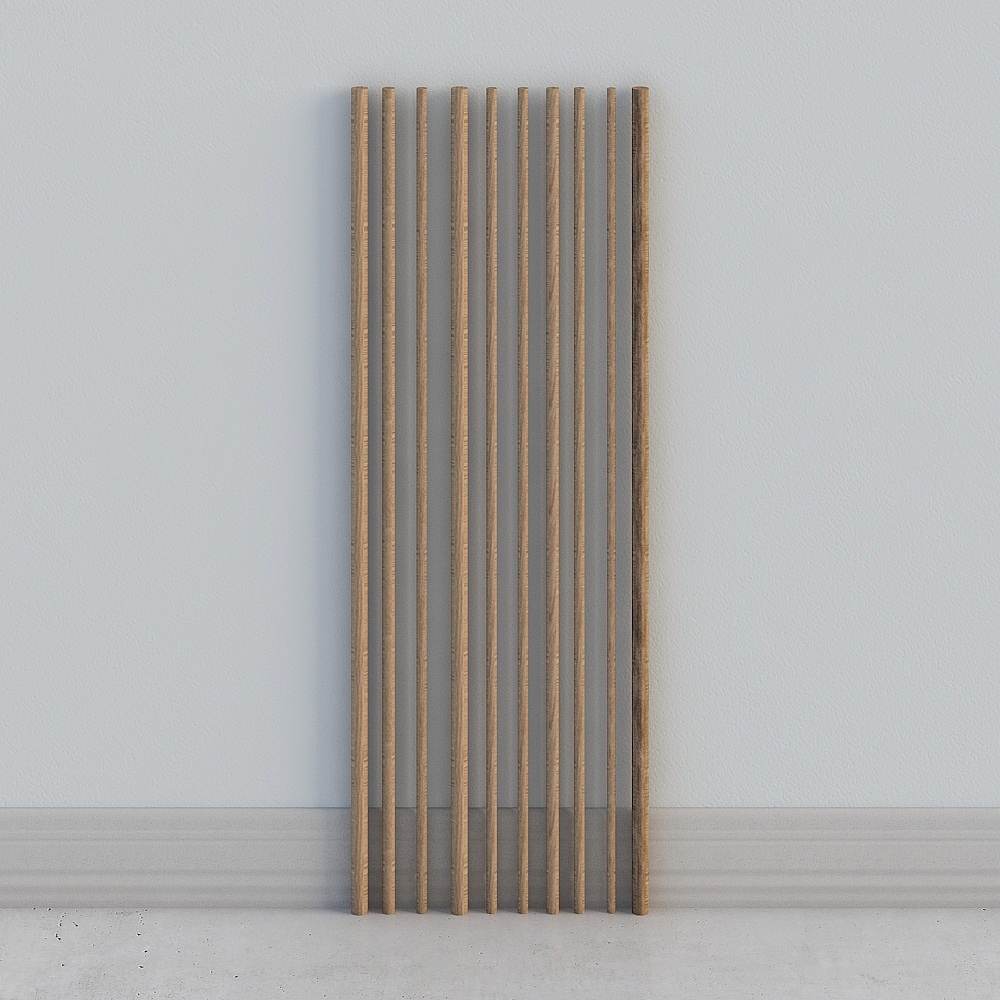 Modern vertical wood wall panel with light brown finish on grey background