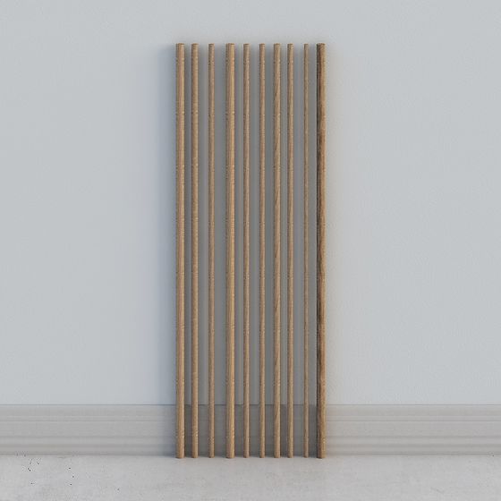 Modern vertical wood wall panel with light brown finish on grey background