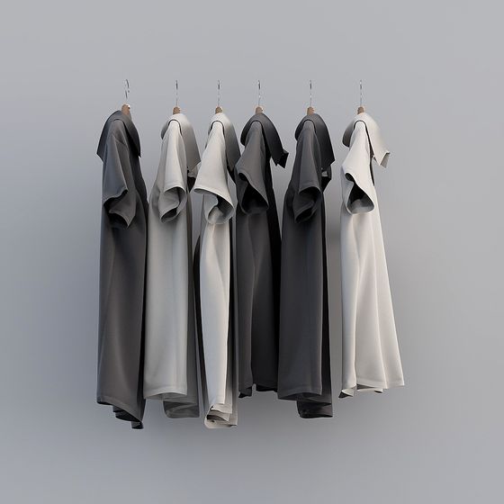 Minimalist Garment Rack with T-Shirts 3D model