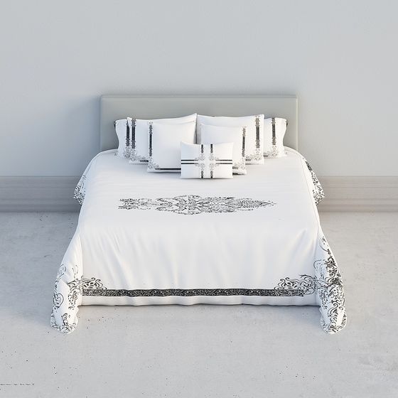 Comfortable Gray Double Bed 3D Model for Relaxed Bedrooms