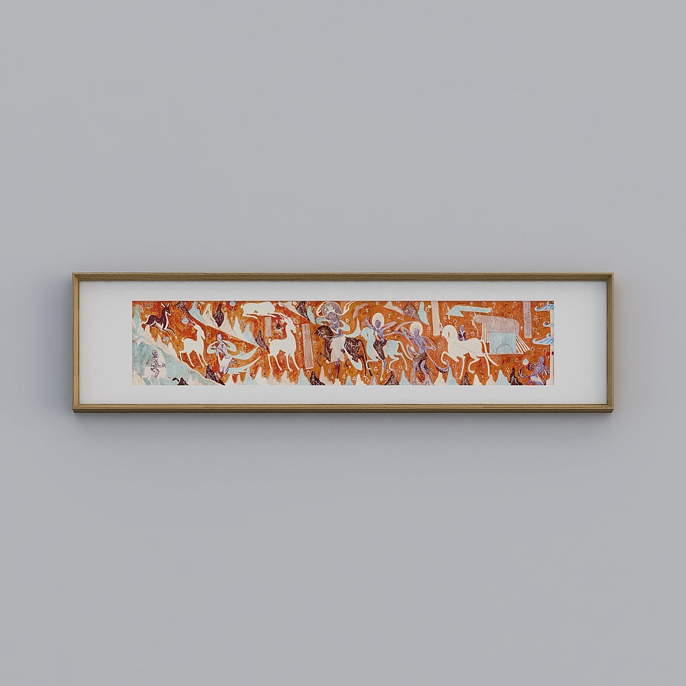 Start the beethox Dunhuang mural living room bedroom walnut brown frame 38x153cm nine-color deer