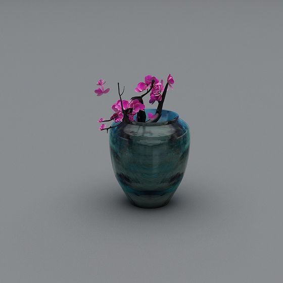 Glass Vase 3D model with Floral Design