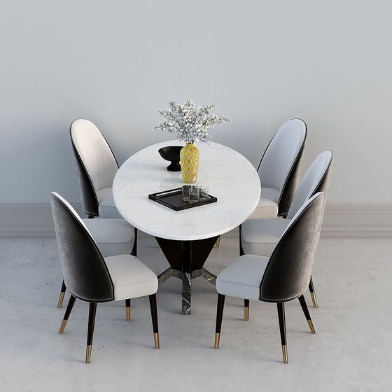 Elegant Low-Poly Dining Table and Chair Set 3D model