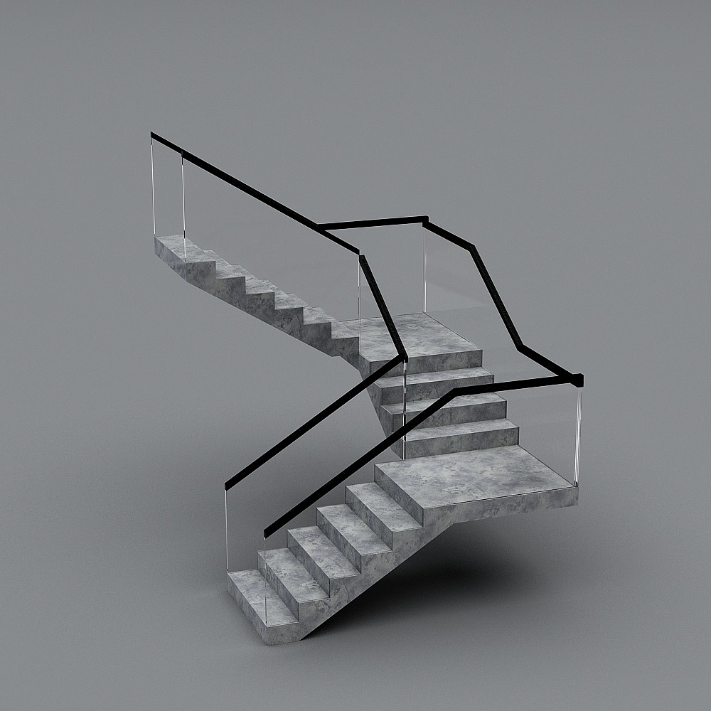 Elegant Low-Poly Marble and Metal Staircase 3D model