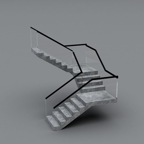 Elegant Low-Poly Marble and Metal Staircase 3D model