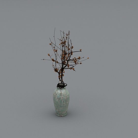 Winter Branch Vase Low-Poly 3D Model