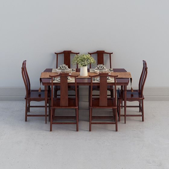 Earth Color Dining Table Set 3D Model for Cozy Dining Areas