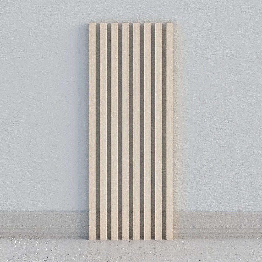 Modern light wood wall panel with vertical slats and grey background