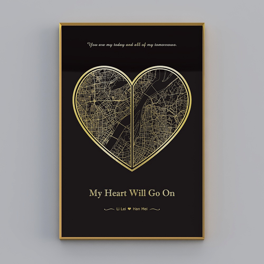 Kibaki modern living room single vertical brushed gold heart-shaped 60x90cm heart-shaped decorative painting whxd-jc-4